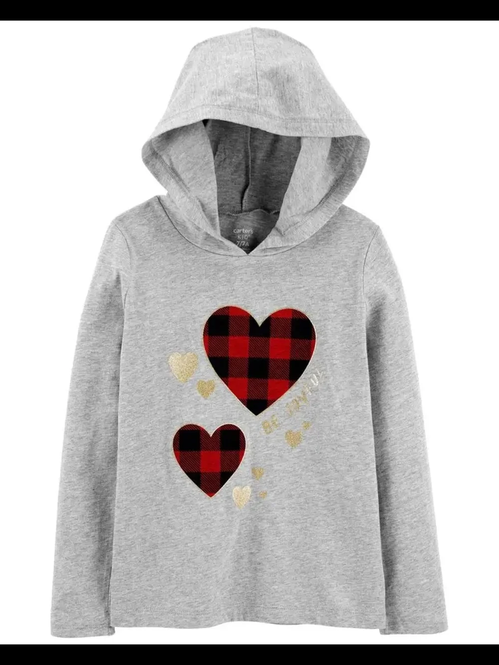 NWT Carter's Hooded Tee with Plaid Hearts - Gray